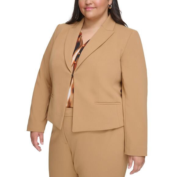 Calvin Klein Cropped Long-Sleeve Blazer Luggage NWT Plus Size 22W - Picture 1 of 9